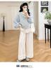 Mori Style Maternity Plaid Lace Top & Wide-Leg Pants Set (Two-Piece)
