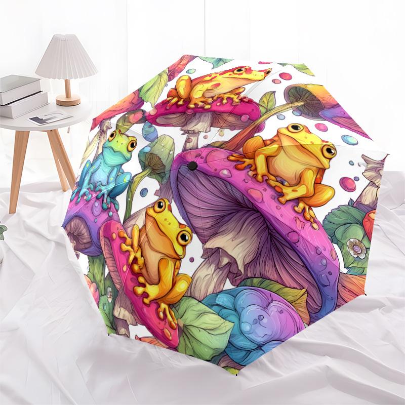 

0106 Colorful Frog pattern, automatic folding umbrella, portable and foldable design, 8 ribs, a Christmas or birthday gift.
