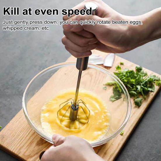 Egg Beating Device Stainless Steel Semi-automatic Egg Beater Ergonomic Handle No Batteries Needed Kitchen Essential