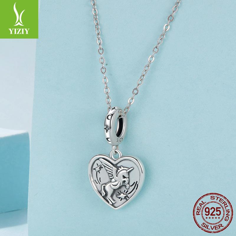 Love Unicorn Diy Pendant Jewelry Accessories, Niche Star And Moon Button Head S925 Sterling Silver Beads