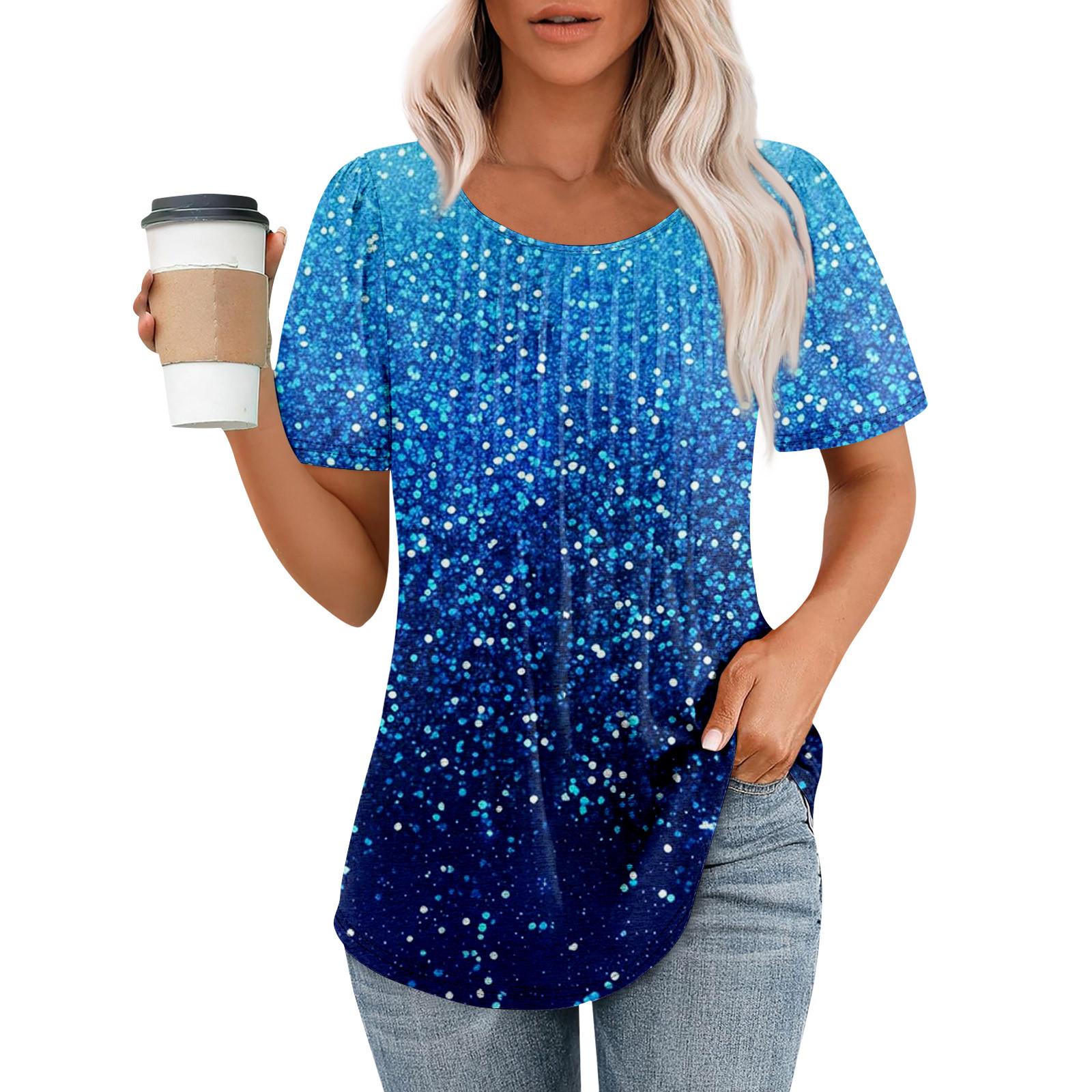 

Жіноча модна повсякденна плісирована кругла футболка з короткими рукавами з принтом L