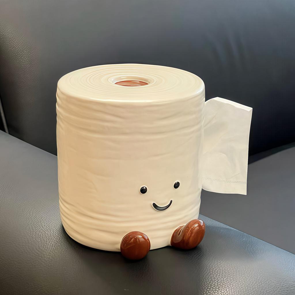 Cute Roll Paper Tissue Box Holder Home Decor Premium Desktop Tissue Dispenser for Living Room