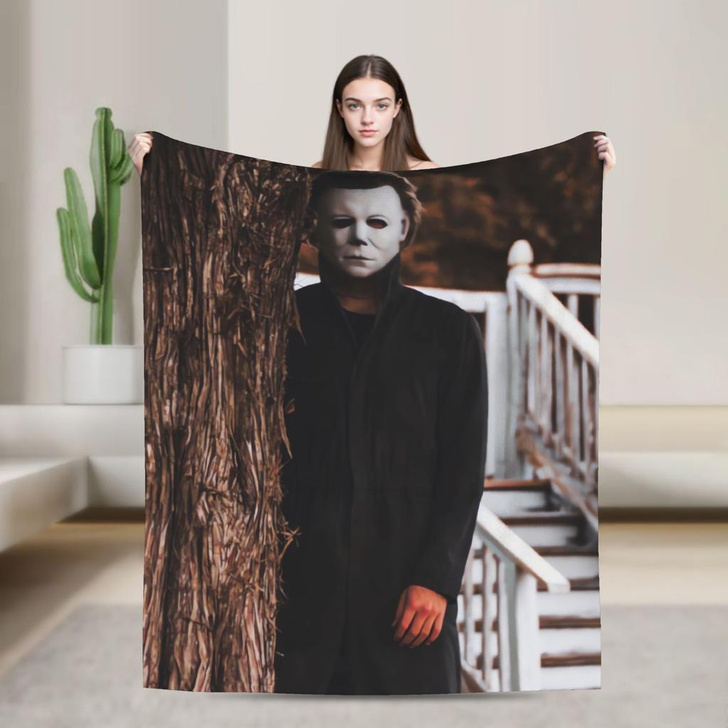 Michael Myers Halloween  Blankets  Picnic Flannel Throw Blanket For Couch Bed Soft Customized Quality Bedspread Birthday Gift