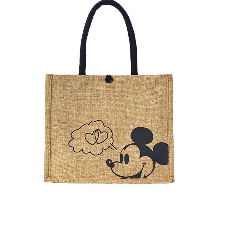 Snoopy Mickey Pattern Tote Bag With Cotton Linen Material For Daily Use And Trendy Casual Style