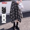 SPAO Korean Style High-Waisted Plaid A-Line Midi Skirt
