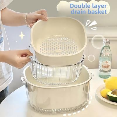 Double-layer Draining Basket, Kitchen Sink, Dishware, Living Room, Fruit Plate Basket, Vegetable Washing Basin, Coffee Table, Household Storage