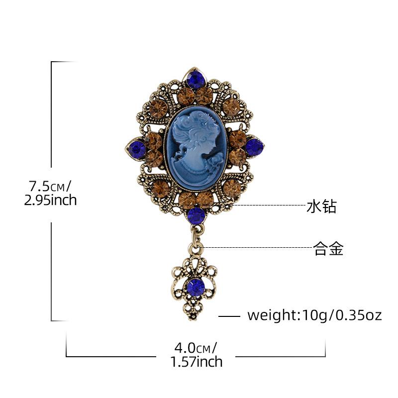 New beautiful head pendant brooch retro court style alloy diamond accessories pin high-end corsage
