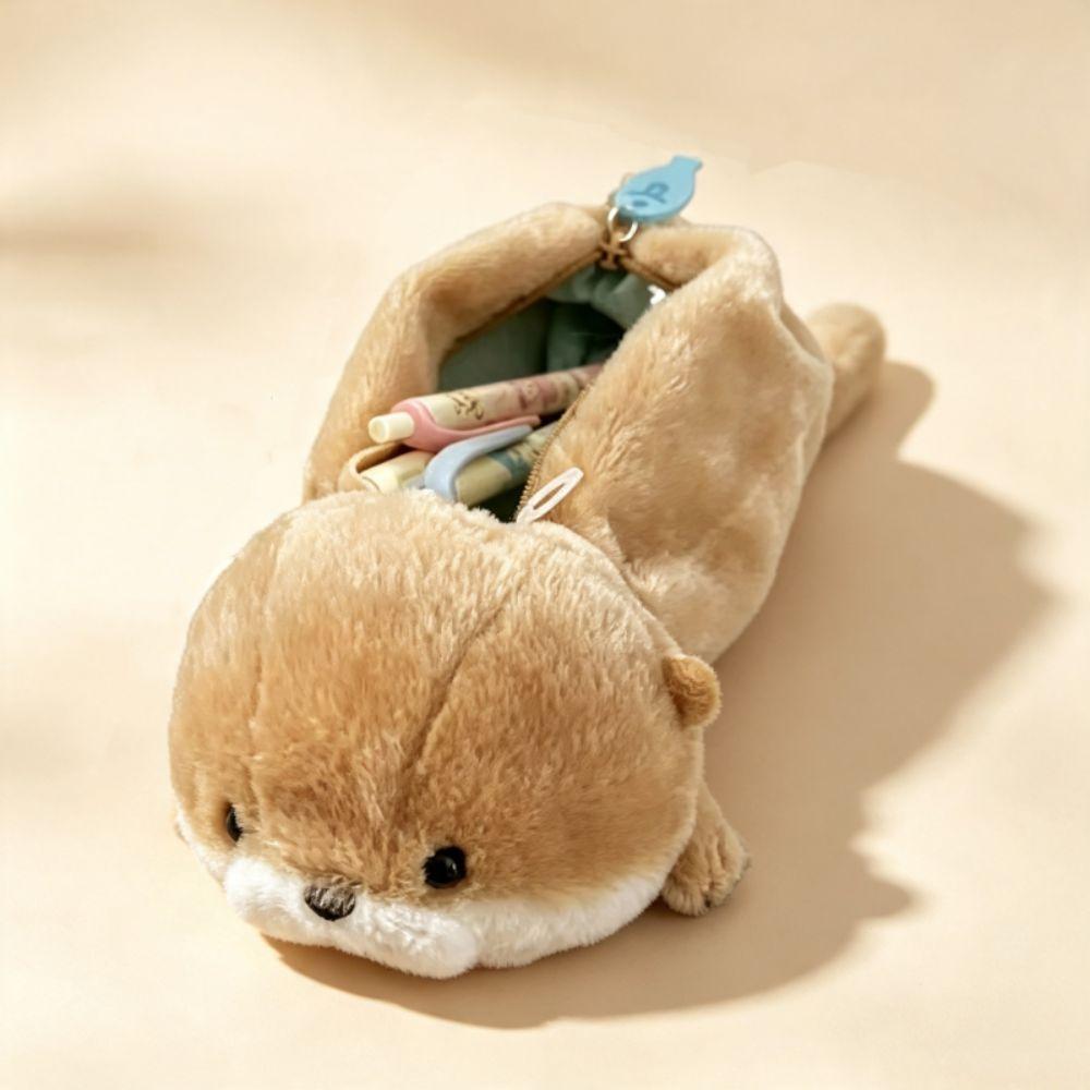 Pen Holder Plush Pencil Bag Large Capacity Stationery Bag Creative Otter Pencil Case Students