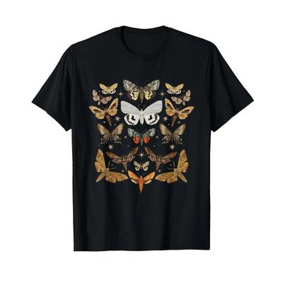 Moth Types I Fairycore Goth Night Mystical T Shirt Black Vintage Washed Graphic Slightly Top For Everyday Wear Stylish Fashion
