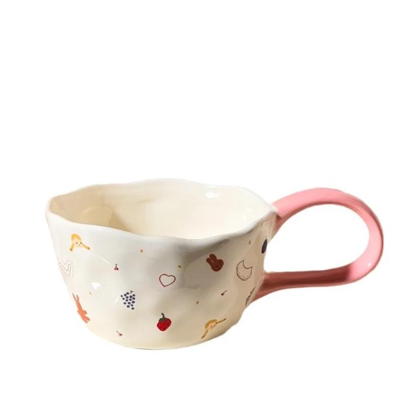 300ML Cute Cartoon Hand Pinched Irregular Ceramic Mugs Creative Coffee Cup Afternoon Tea Milk Juice Mugs Household Water Cups