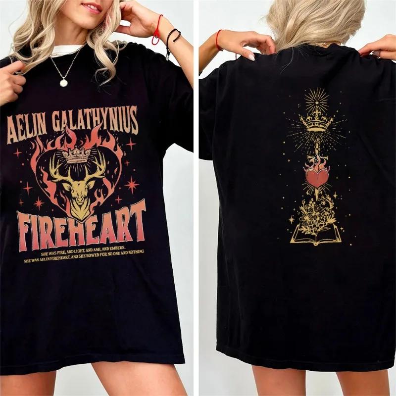 Women Aelin Letter Printed Unisex Tops Throne of Glass Fan Comfort Breathable TShirt Casual Short Sleeves Oneck Top Streetwear