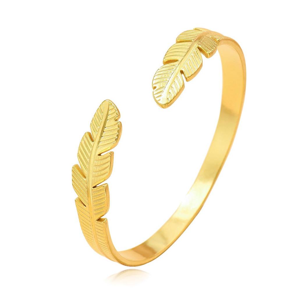 Versatile Feather Stainless Steel Leaf Bracelet - Retro Open Adjustable Design