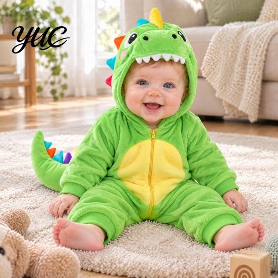 Funny Dragon Onesie Baby Dinosaur Costume, Full Front Zipper Pajamas, Hooded Romper for Boys Animal Jumpsuit Girls, Soft Polar Fleece Outfit Halloween