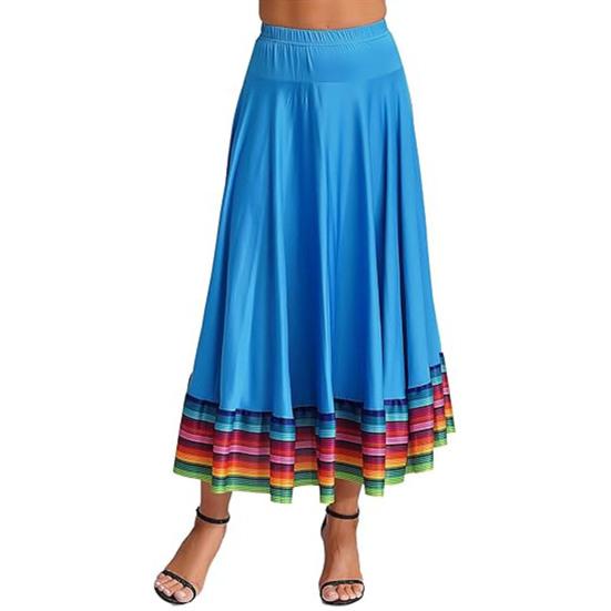 Maxirock für Damen, Volkstanzrock, elastischer Bund, spanischer Swingrock, Regenbogen, großer Swingsaum, mexikanischer Flamenco-Performance-Rock