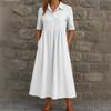 Women's Casual Button-Down Shirt Dress with Pockets, Loose Fit, Pleated Hem, Short Sleeve