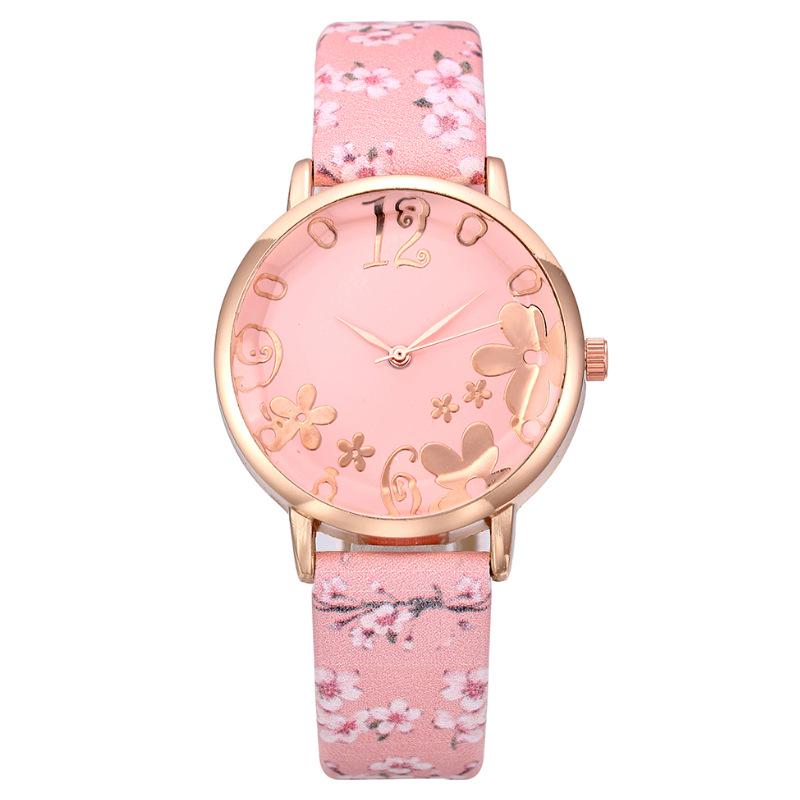 Trendy Floral Digital Art Women's Quartz Watch with Leather Strap - European & American Fashion