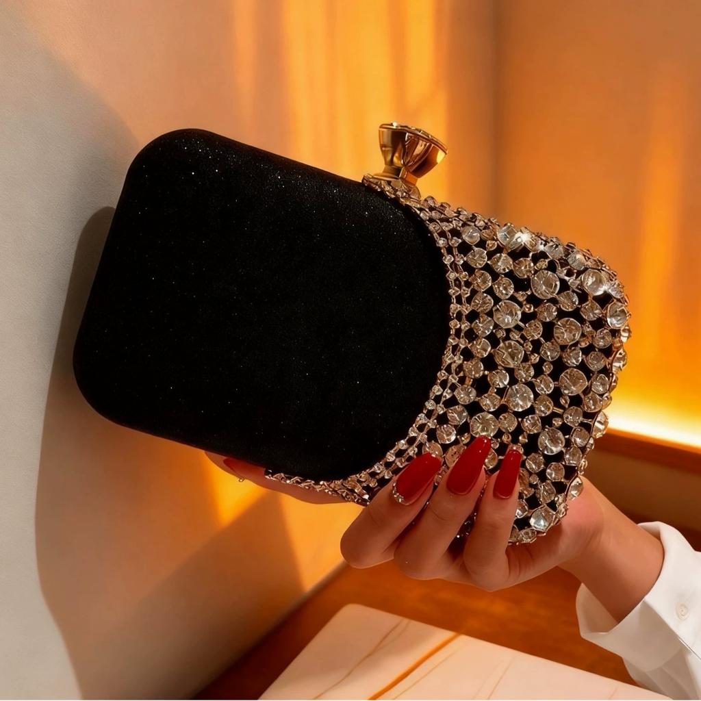 New Women Rhinestone Evening Bag Elegant Banquet Handbag Formal Dress Clutch Versatile Single‑Shoulder Crossbody Party Purse