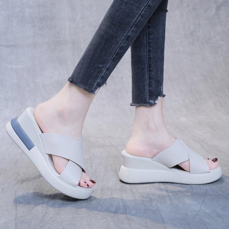 Summer Polyurethane Bottom Sandals Wedge Heel Open-toed High-heeled Slippers Large Size 42 Casual Women's Shoes