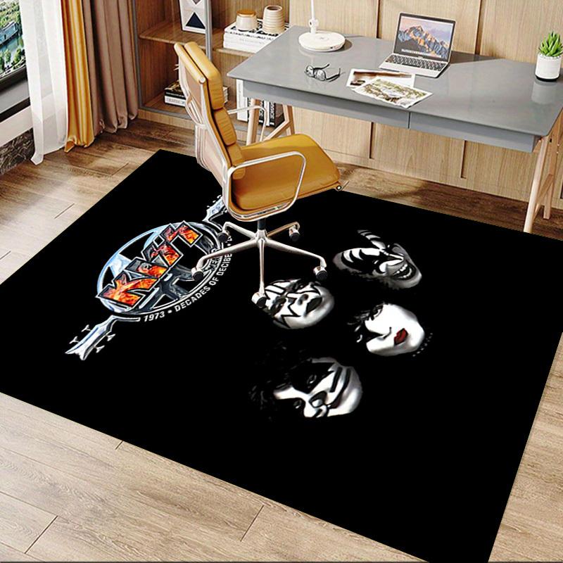 1pc KISS band Home Office, Durable Polyester Floor Mat with Easy, Office Decor, Urban Style, Nonslip Backing, Highquality Fabric
