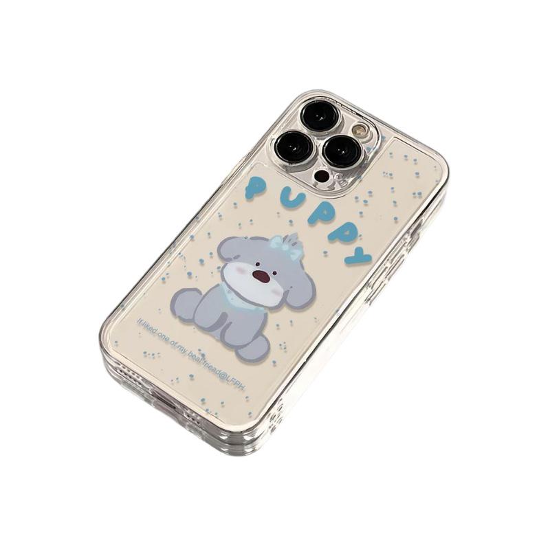 Blue-Black Puppy Cartoon Transparent Soft Phone Case for Apple 14/15/16 Pro/17/17 Pro Max