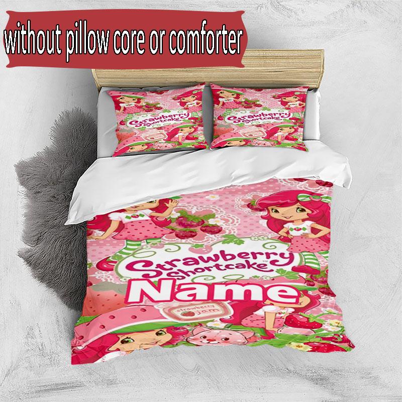 3pcs Duvet Cover Set (1*Duvet Cover + 2*Pillowcase, Without Core), Custom Name Strawberry Shortcake Pattern Bedding Set, Home Bedroom Decor Gift