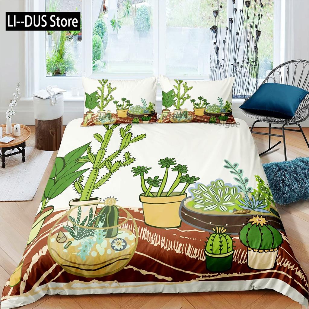 Cute Cactus Duvet Cover Bedding Set Comforter Cover for Children Girls Room Decor Boho Animal Quilt Cover Queen King Full Size