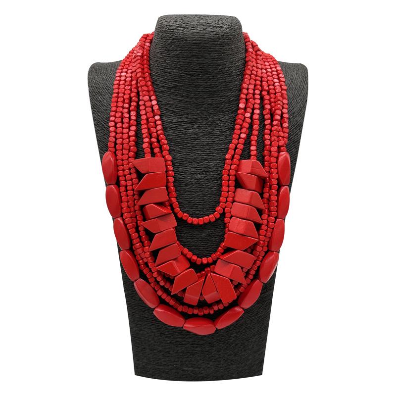 Этническое Стиль Красочное Деревянное Многослойное Длинное Ожерелье для Сценического Образа