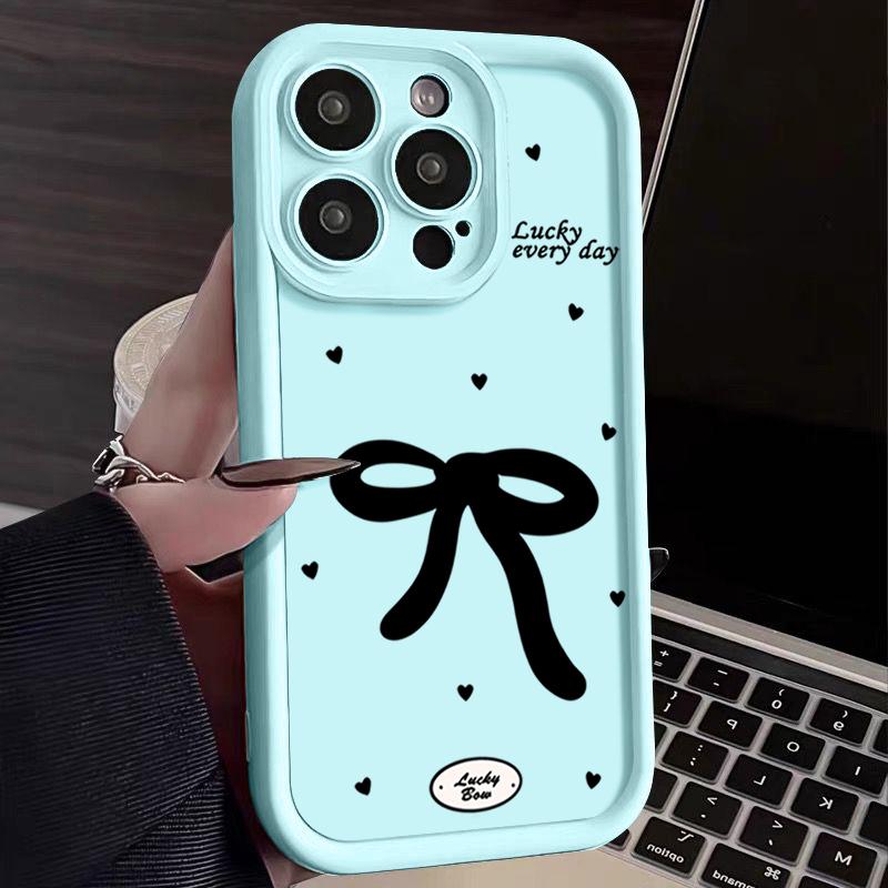 Bowknot Pattern TPU Soft Shockproof Phone Case For iPhone 16 Pro Max 15 Pro 14 13 12 11 XR XS Little Love Hearts Matte Lens Protection Bumper Cover