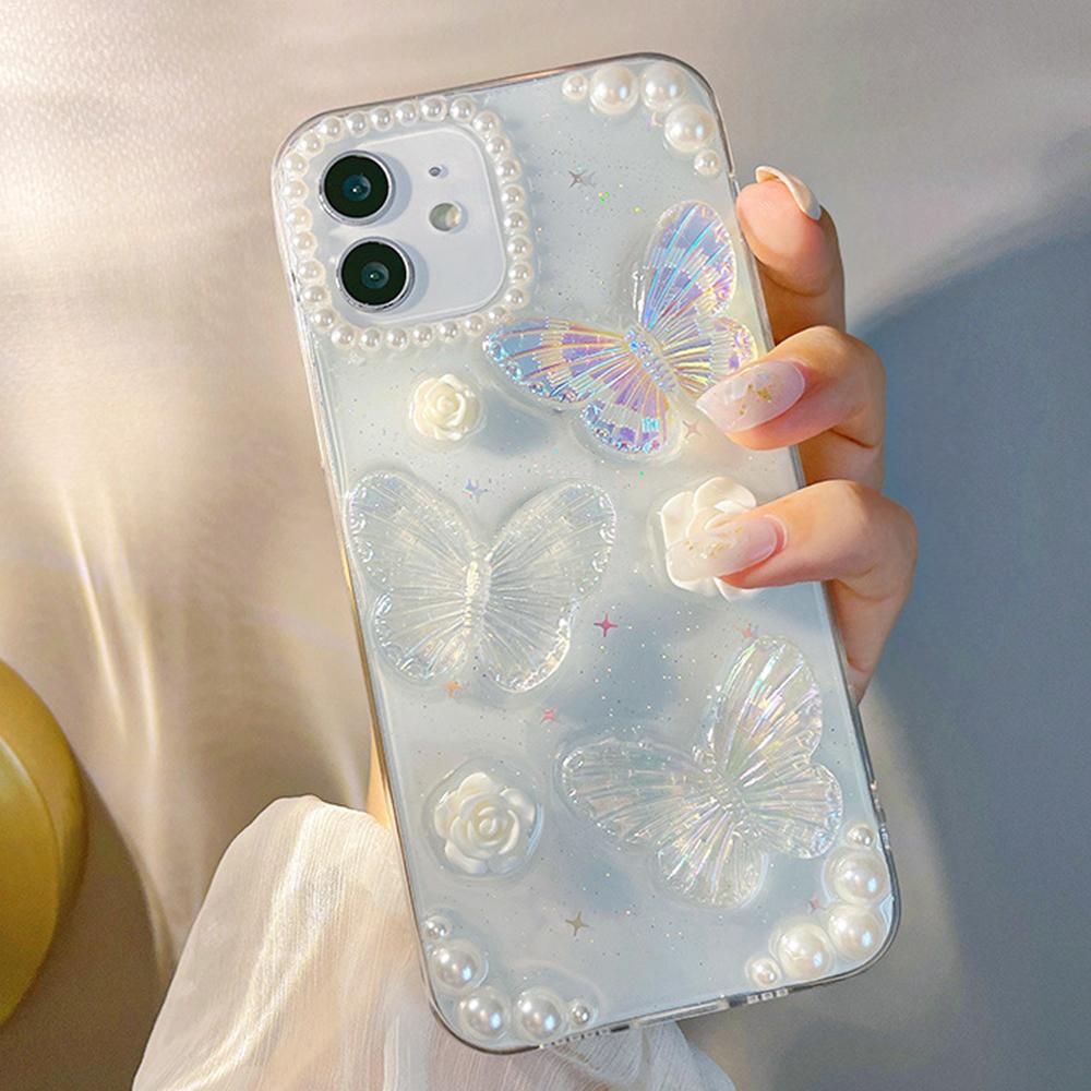 

TPU Phone Case for iPhone 12/12 Pro,3D Butterfly Flower Decor Transparent Phone Cover A