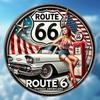 Vintage Route 66 Metal Tin Sign 8 Inch Round Retro Car Americana Wall Decor
