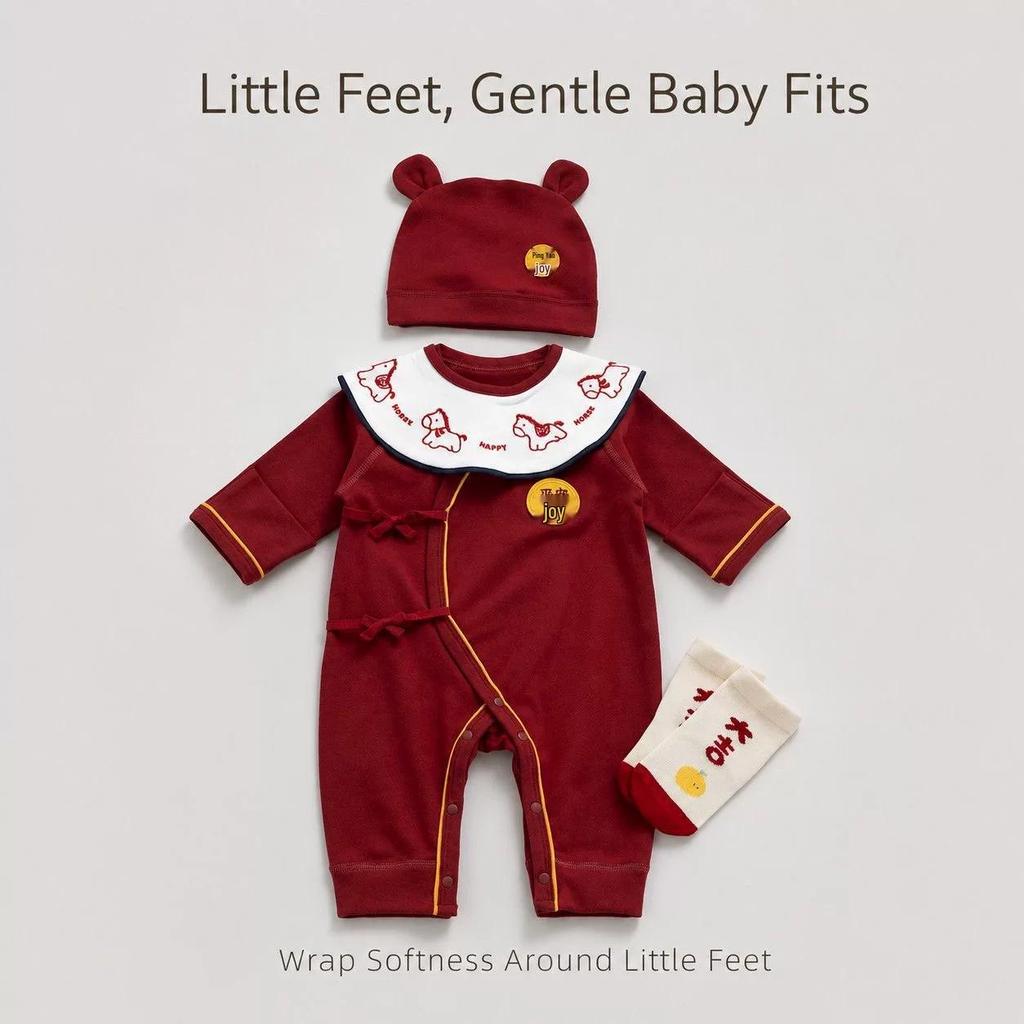 Baby Horse Zodiac Long Sleeve Bodysuit - New Year Chinese Style, Pure Cotton, Boneless Design