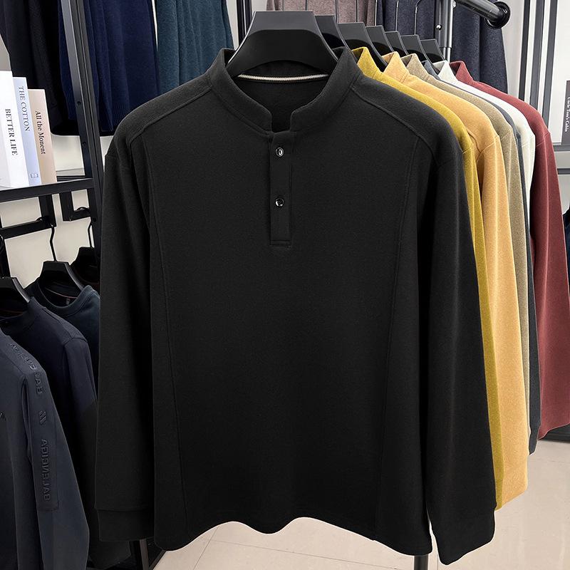 Men's German Velvet Two-Button Hoodie: Double-Sided, Chinese Style, Warm and Thickened, Autumn/Winter Casual Base Layer.