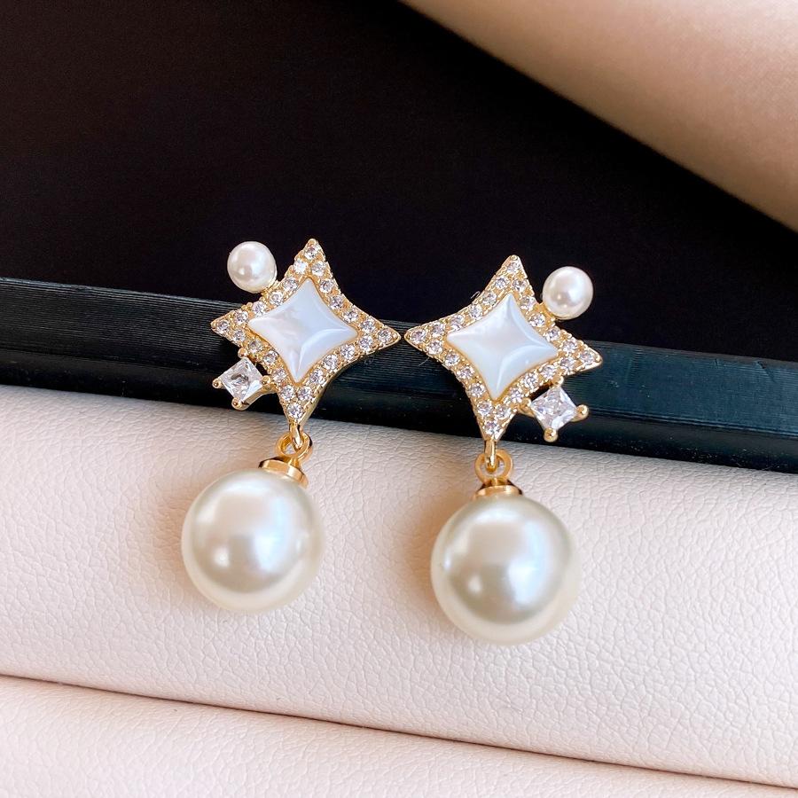 14K real gold electroplated silver needle zircon fritillary star stud earrings simple earrings earrings women