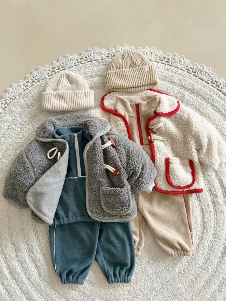 Men's and Children's Double-Sided Fleece Stand Collar Zipper Set: Autumn/Winter Casual and Plus Velvet Sportswear Two-Piece.