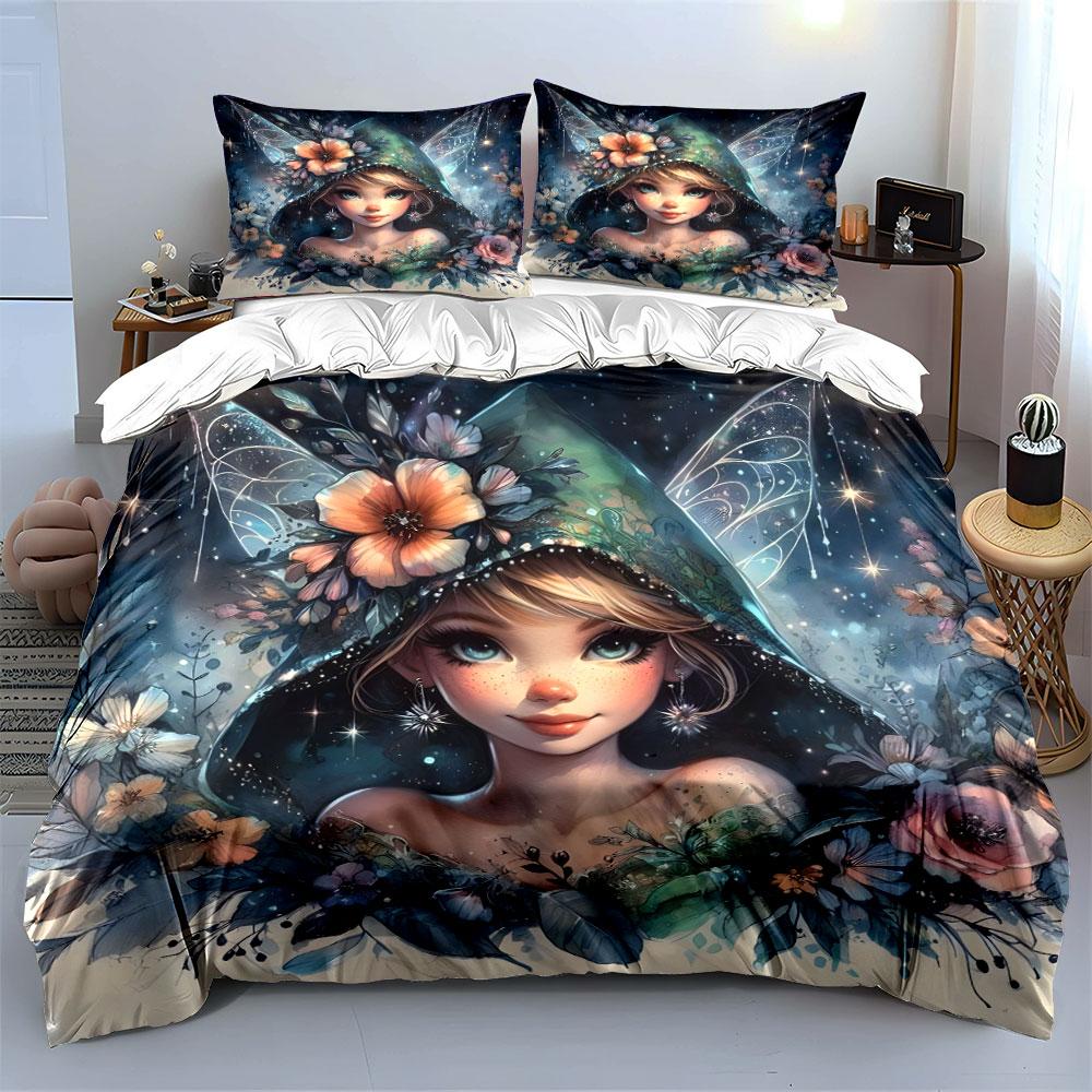 Fairy-Themed Floral Costume Set Multiple Sizes Kid'S And Adults' Bedroom Exquisite 3Pc Bedding Set, Gift