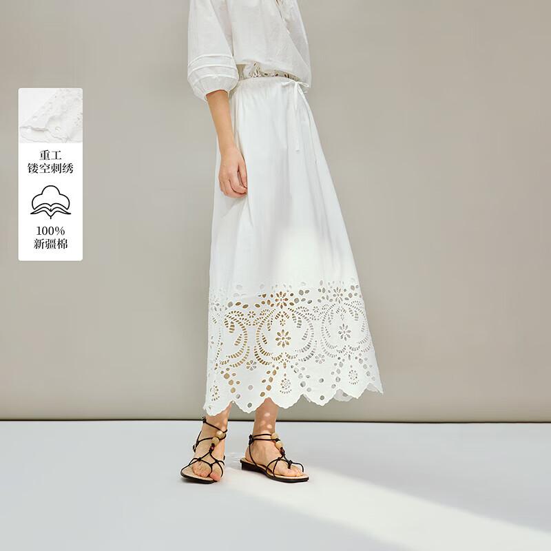 INMAN Pure Cotton Embroidered A-Line Midi Skirt M