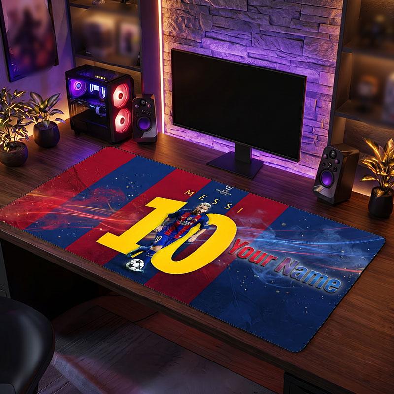 Niestandardowa duża podkładka pod mysz Lionel Messi, Personalizowany nadruk z nazwą, Antypoślizgowa mata na biurko z logo piłkarskim, Prezent dla gracza