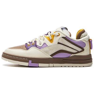 Li Ning Weiw Pro Skateboard Series Comfortable Versatile Non-Slip Durable Low-Top Skate Shoes Women Sneaker White Brown Purple AECU032-3