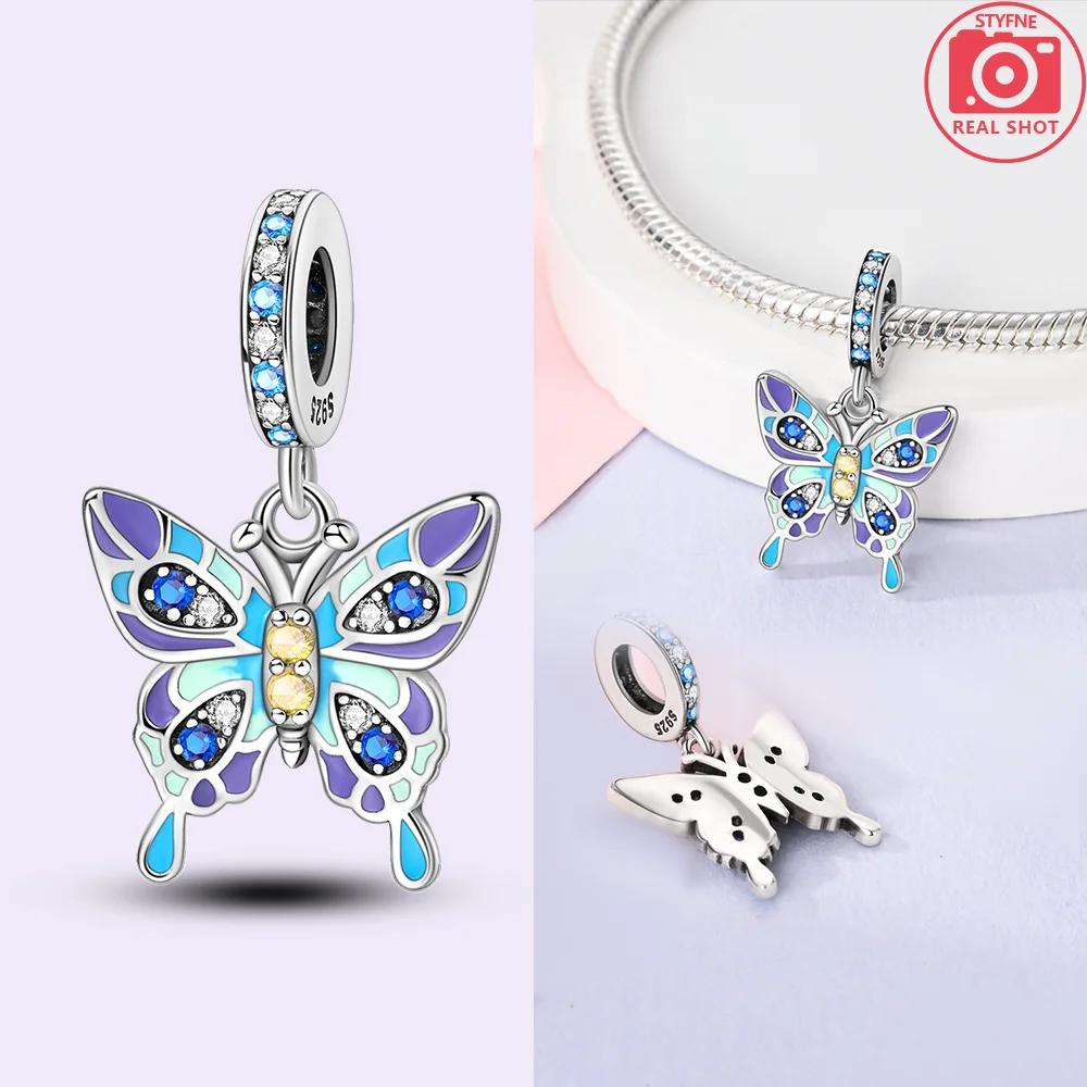 Originalcopper Charms Purple Butterflies Sunflowers Blue-Winged Insects Beads Fit Bracelet Women Diy Gift Accessories
