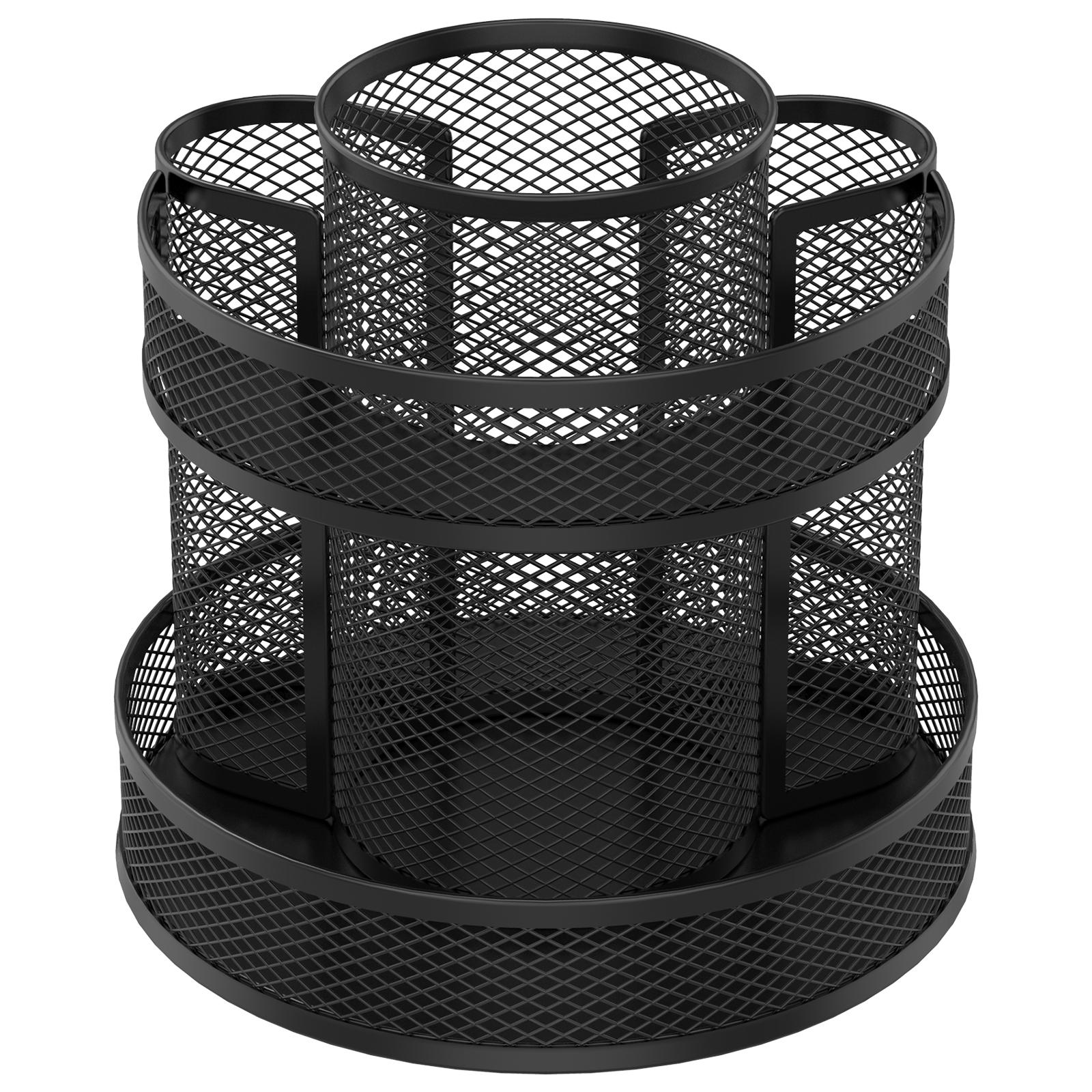 Вращающийся на 360 металлический сетчатый держатель двухслойная многоцелевая стойка для хранения столовых приборов настольный органайзер для посуды косметики канцелярских принадлежностей чёрный 6649₽