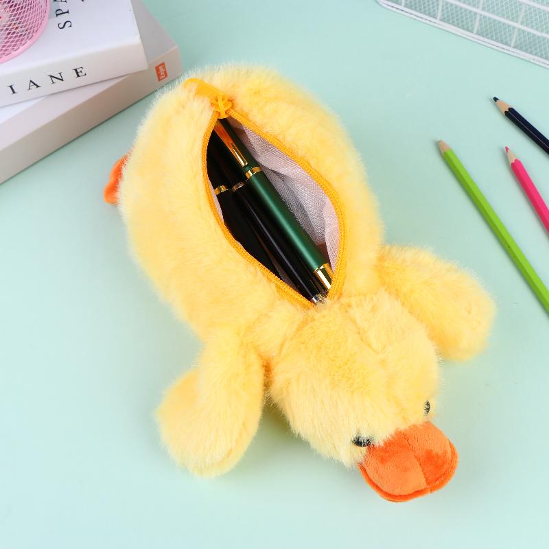 Cute Yellow Duck Plush Pencil Case Soft Stuffed Animal Pen Bag Multifunctional Pencil Case For Kids Students Stationery Gifts One size