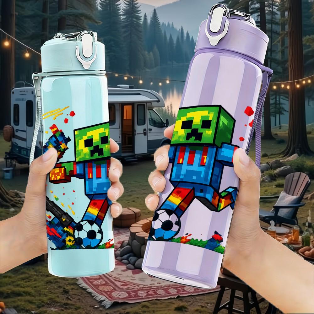 1PC Dancing Green Zombie Character 750ml Color Plastic Sports Water Bottle Leakproof Flip Straw Lid Suitable for Sports Office Home Use