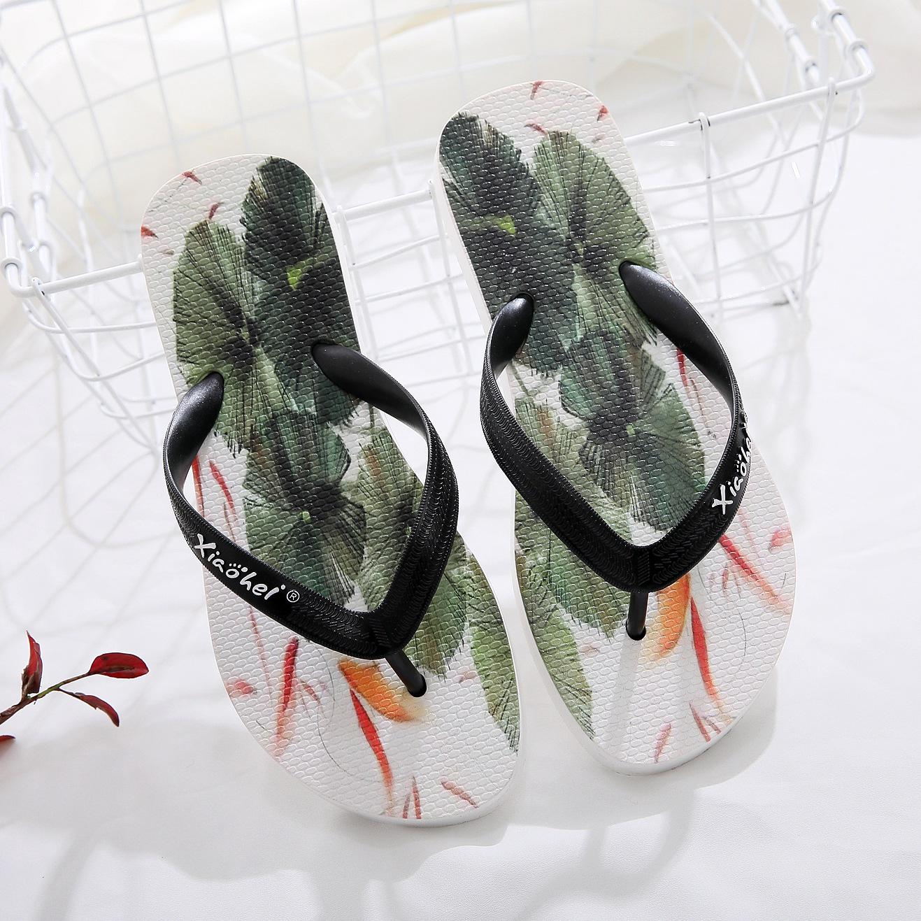 

Летние новые тапочки женские подошва ПВХ принт модные для улицы праздничные парные шлепанцы пляжная обувь 44/45