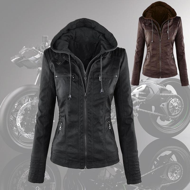 

Женская осенне-зимняя однотонная мотоциклетная куртка на молнии с длинными рукавами
