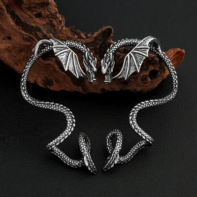 Retro Punk Wikinger Geflügelter Drache Edelstahl Ohrumwickler Fliegender Drache Ouroboros Clip Ohrring Unisex Party Stilvolles Accessoire