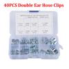 40PCS Double Ear Hose Clips Water Fuel Air Clamps for 5-15MM Zinc Plated Assortment Box With Clamp Pliers