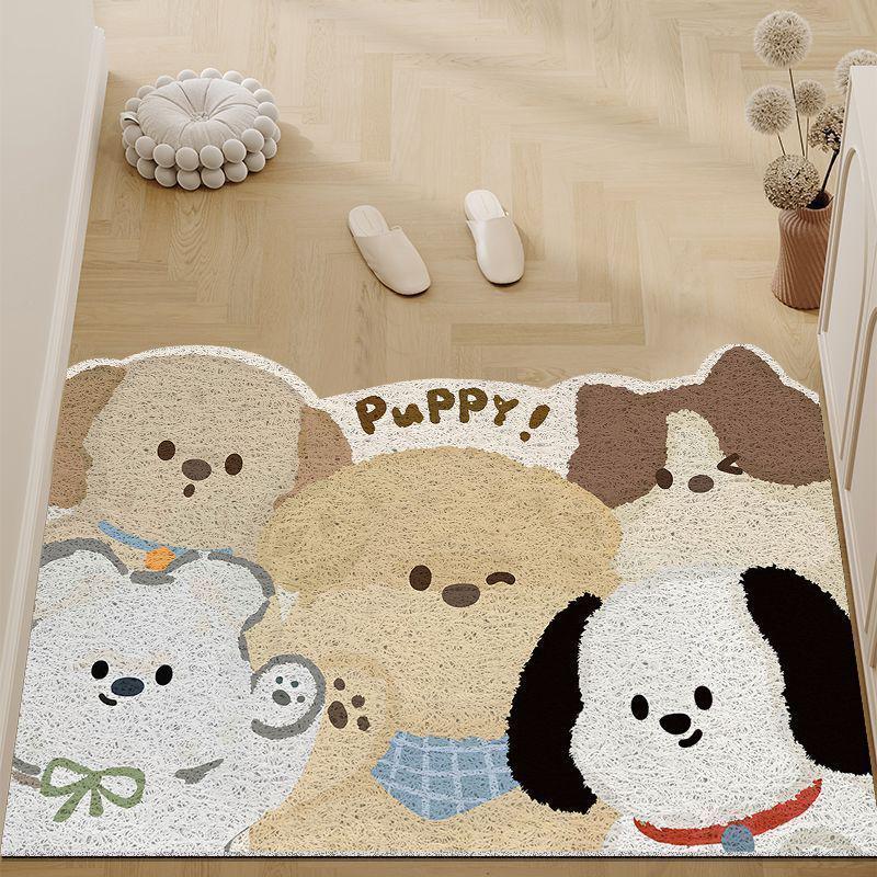 Customizable PVC Cartoon Dog Entrance Doormat - Dust-Removing Silk Coil Carpet