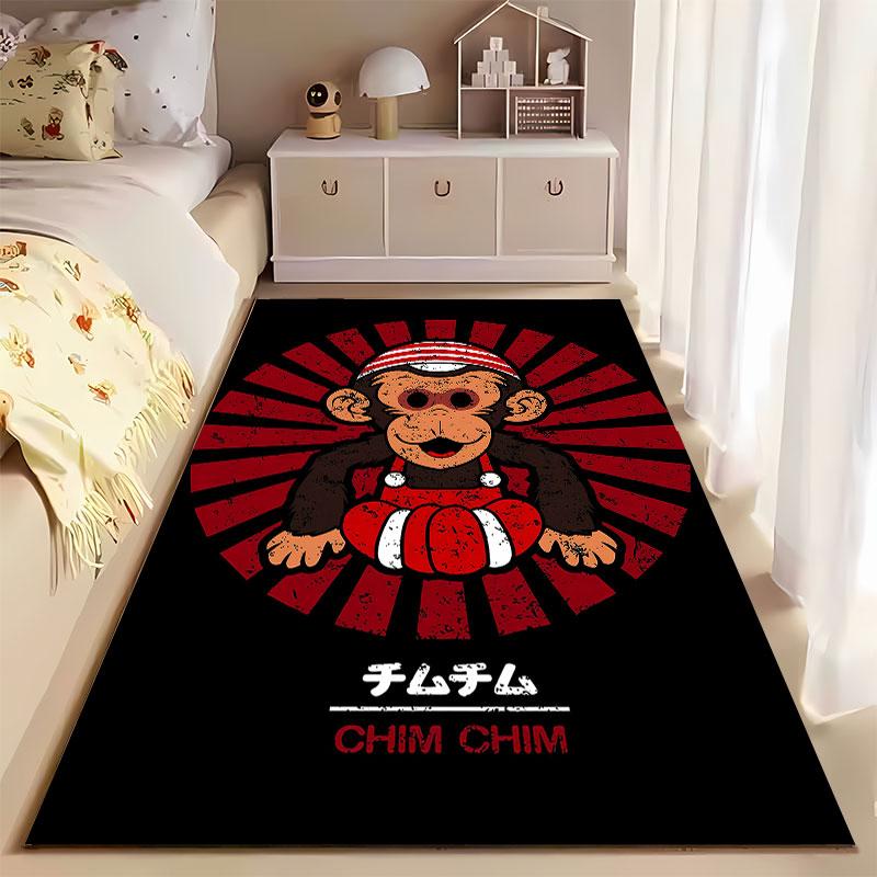 Monkey Design Red Stripes Carpet suitable as a non-slip mat for the living room or bedroom sofa