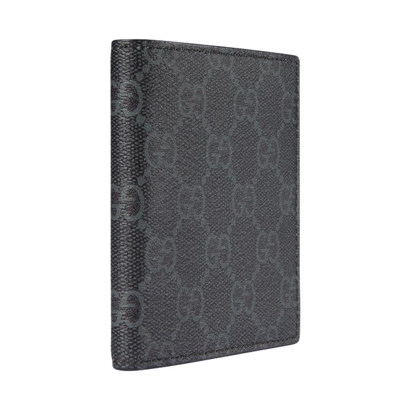 Gucci GG Emblem Classic Logo Print Flap Closure Coated Fabric Wallet Men's Black