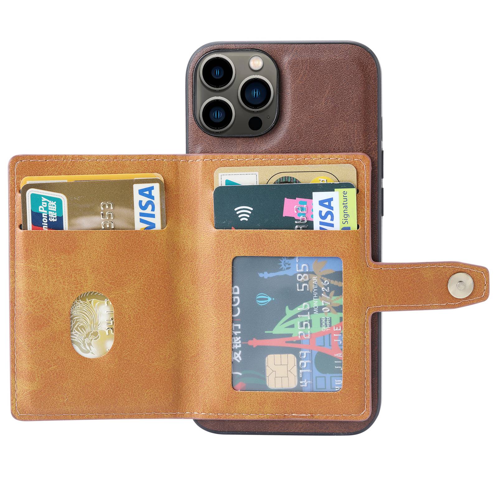 

For iPhone 14 Pro 6.1 inch PU Leather Coated TPU Case Card Slot Holder Kickstand Magnetic Phone Cover Black